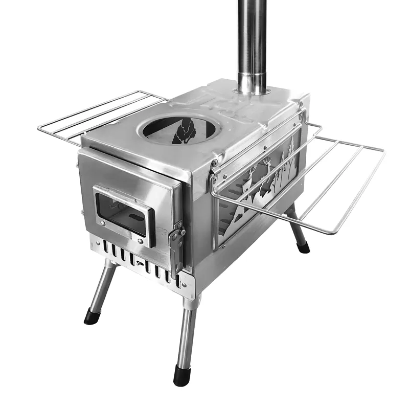 Stainless steel double-window grill tent stove