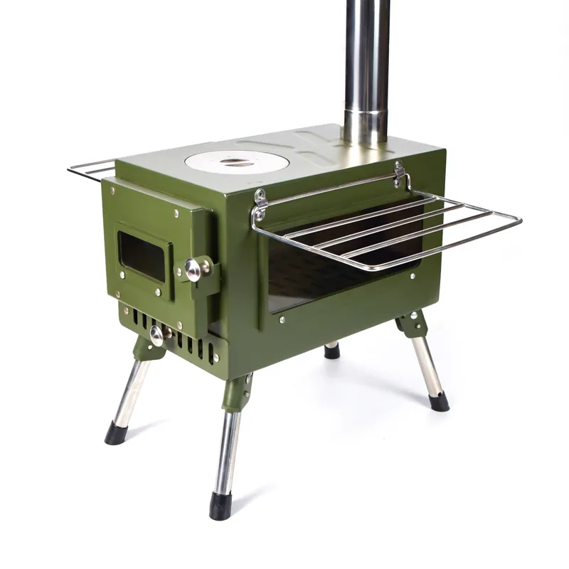Green camping tent stove