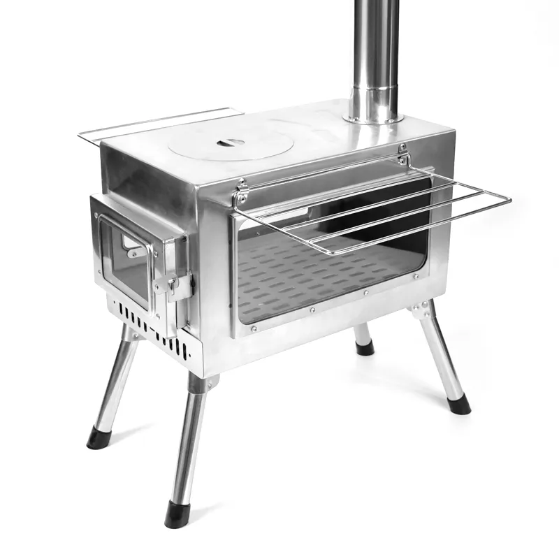 Large stainless steel double-window tent stove
