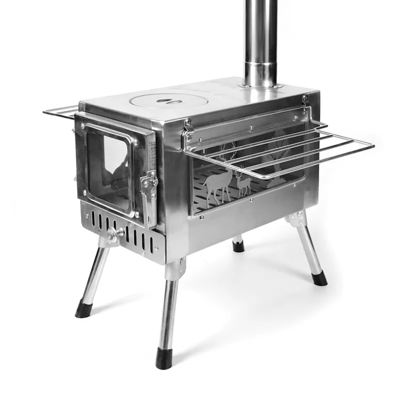Outdoor folding double-window tent stove