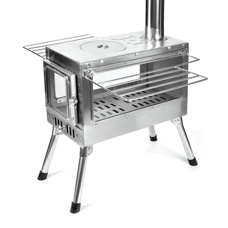 Large double-window stainless steel tent stove