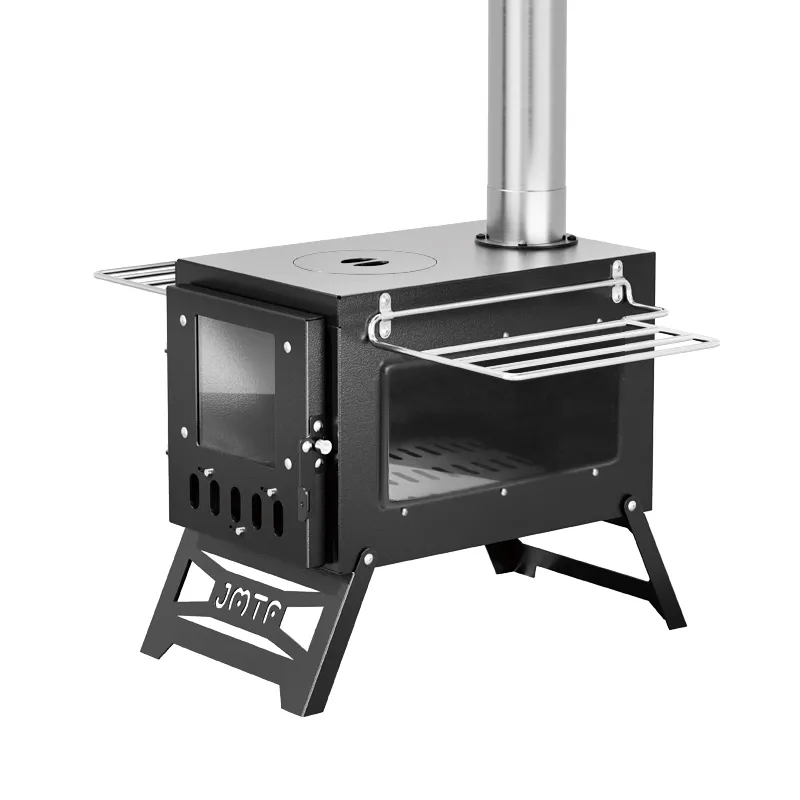 Black square single-window wood-burning stove