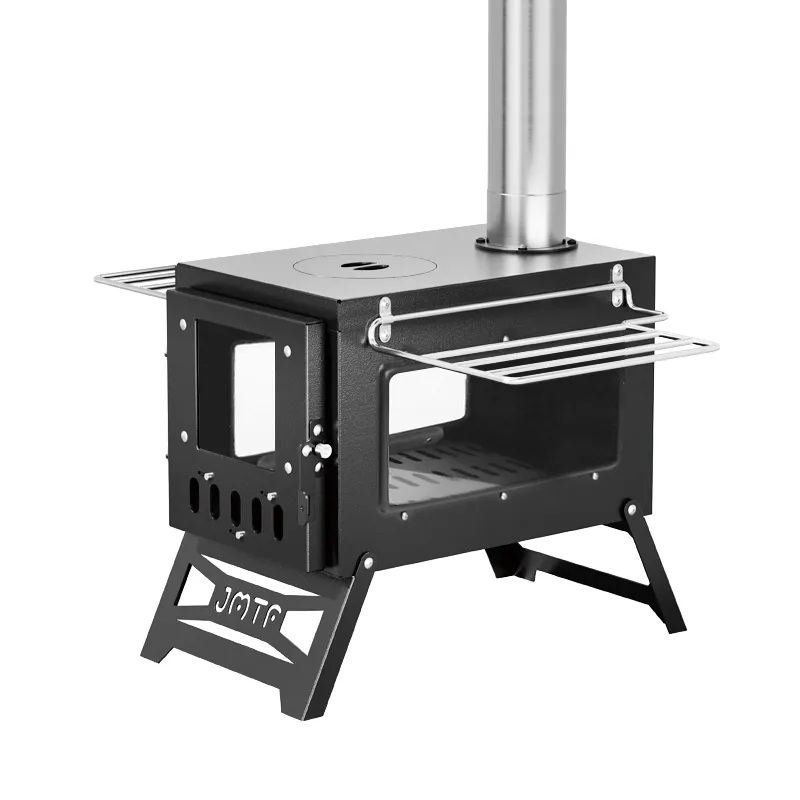  Black square double-window wood-burning stove