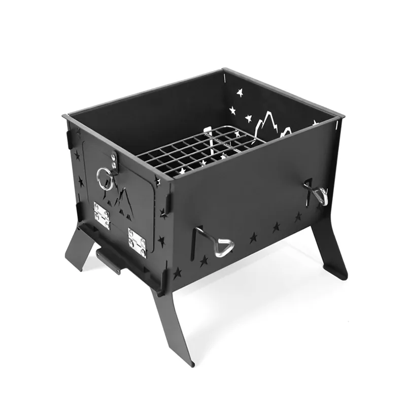 Medium-sized black multi-functional folding fire table