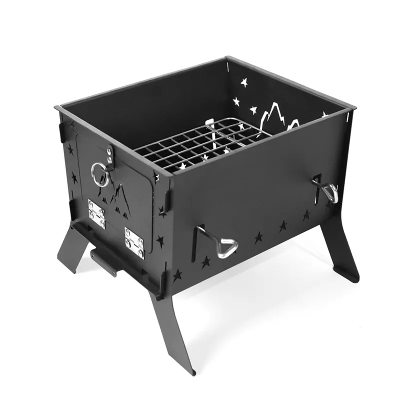 Large black multi-functional folding fire table