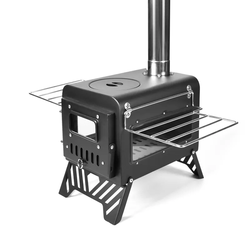 Black double-window diamond tent stove